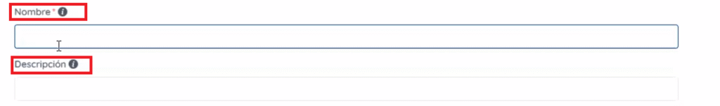 Campos de nombre y descripción 