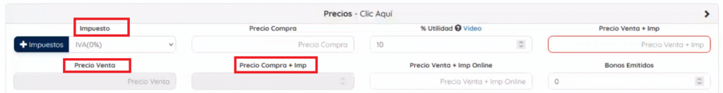 campos a diligenciar con la información correspondiente