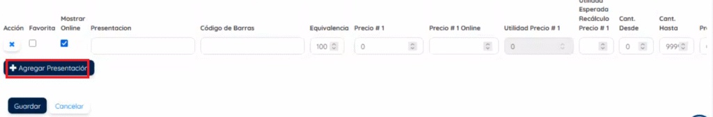 Botón para crear las presentaciones