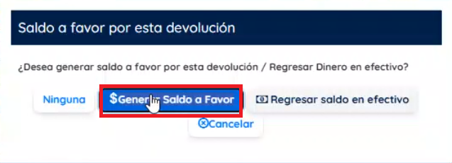 Botón de generar saldo a favor 