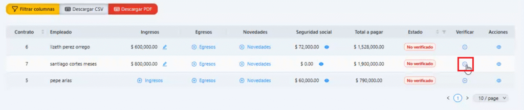 Botón para verificar el proceso