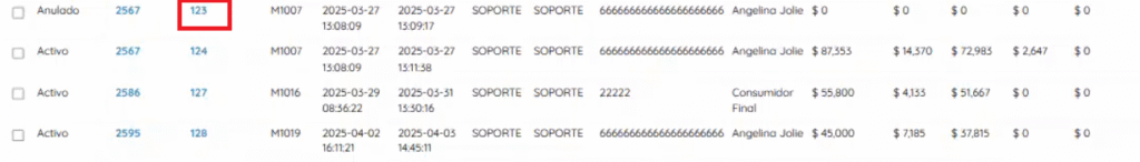 Número de consecutivo 