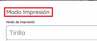 Modo de impresión si es tirilla o carta