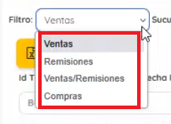 Filtro de ventas, remisiones, etc 