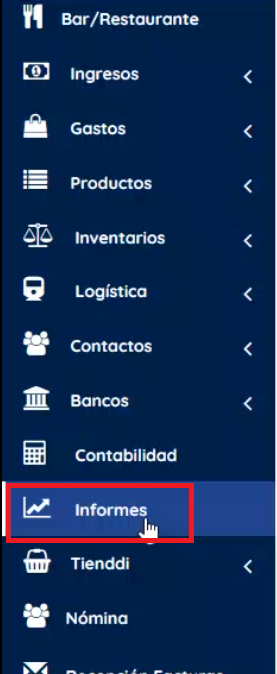 Menú izquierdo informes