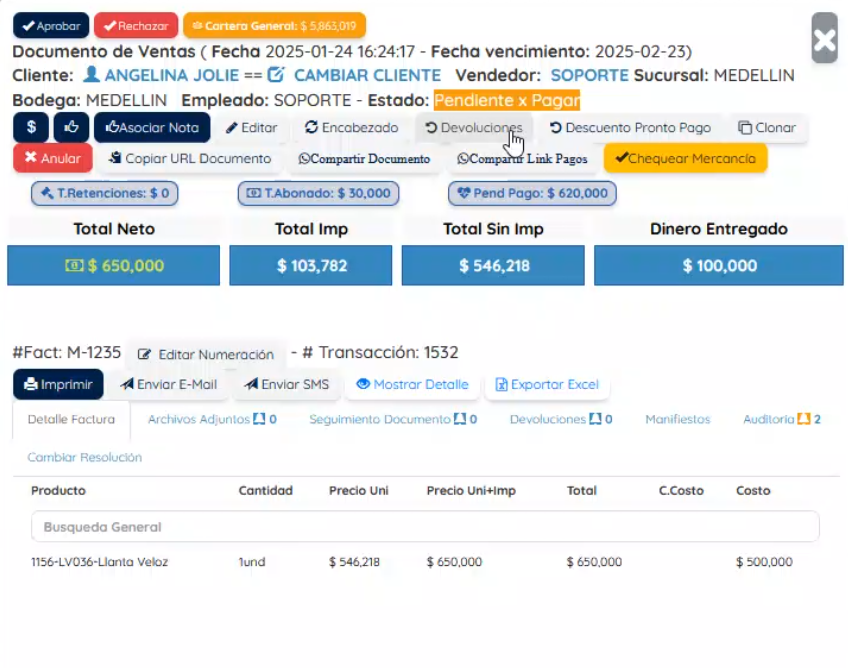 Imagen detallada de la factura 