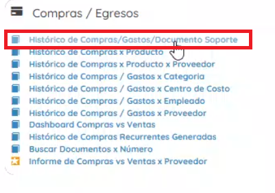 Sección de compras egresos