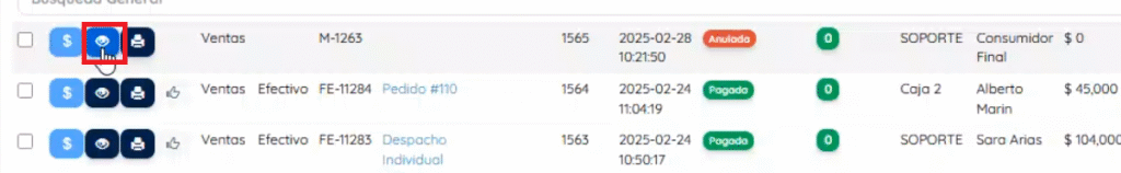 ícono del ojo para editar