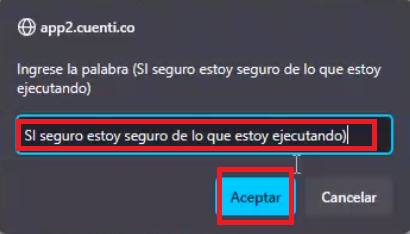 Ventana para confirmar que estás de acuerdo