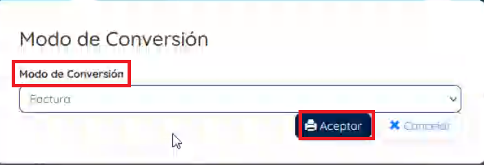 Ventana de modo de conversión