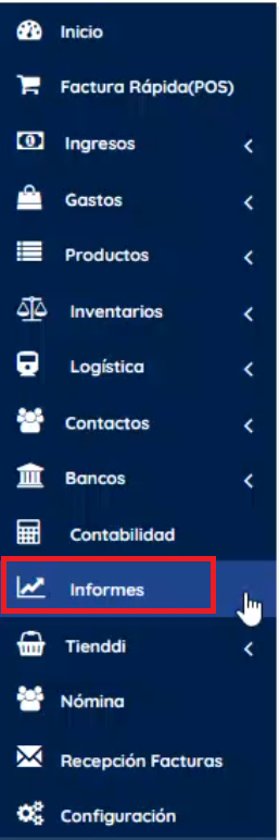 Menú izquierdo informes 