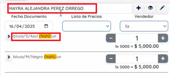 Campos para seleccionar el cliente 