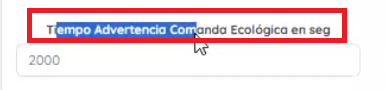 Campo de advertencia de tiempo en comanda 