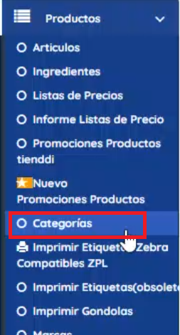 Menú izquierdo de caategorías 