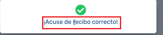 Ventana de confirmación de que se recibió 