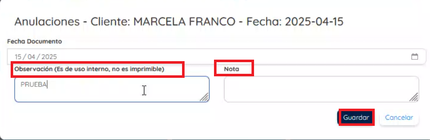 Campos por si deseas poner una observación 