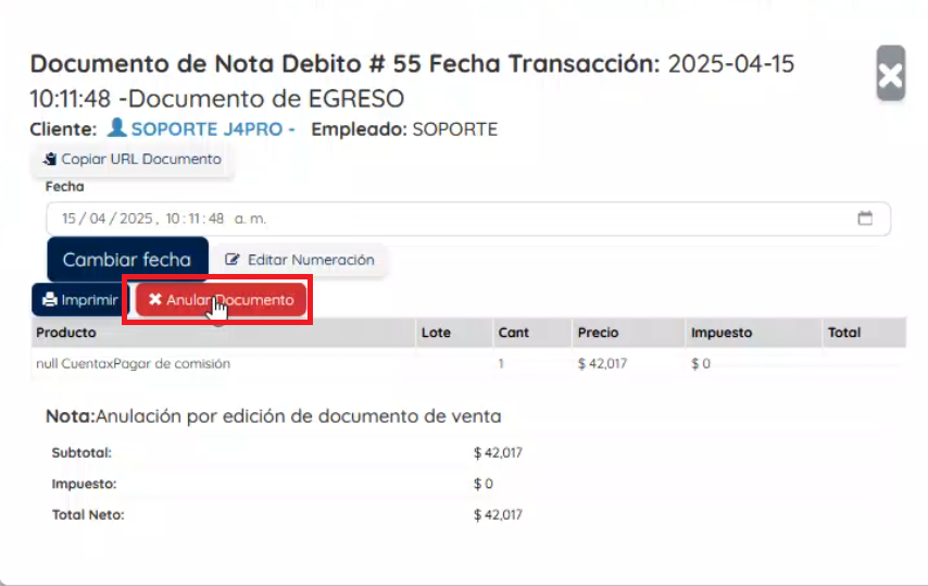 Botón de anular documento