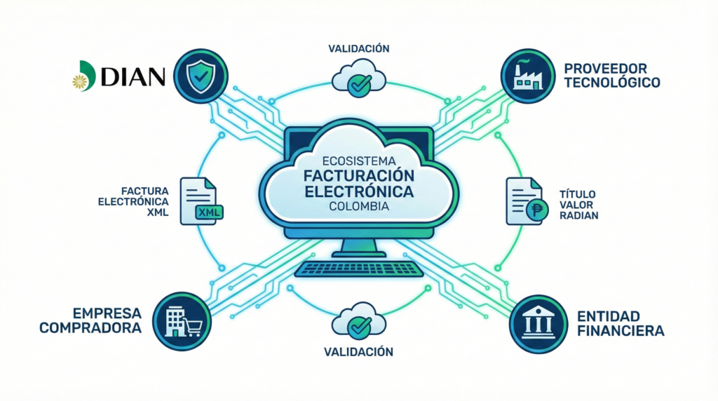 Infografía del ecosistema de la facturación electrónica en Colombia